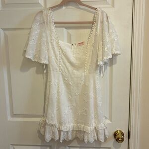 White floral mini dress with cap sleeves